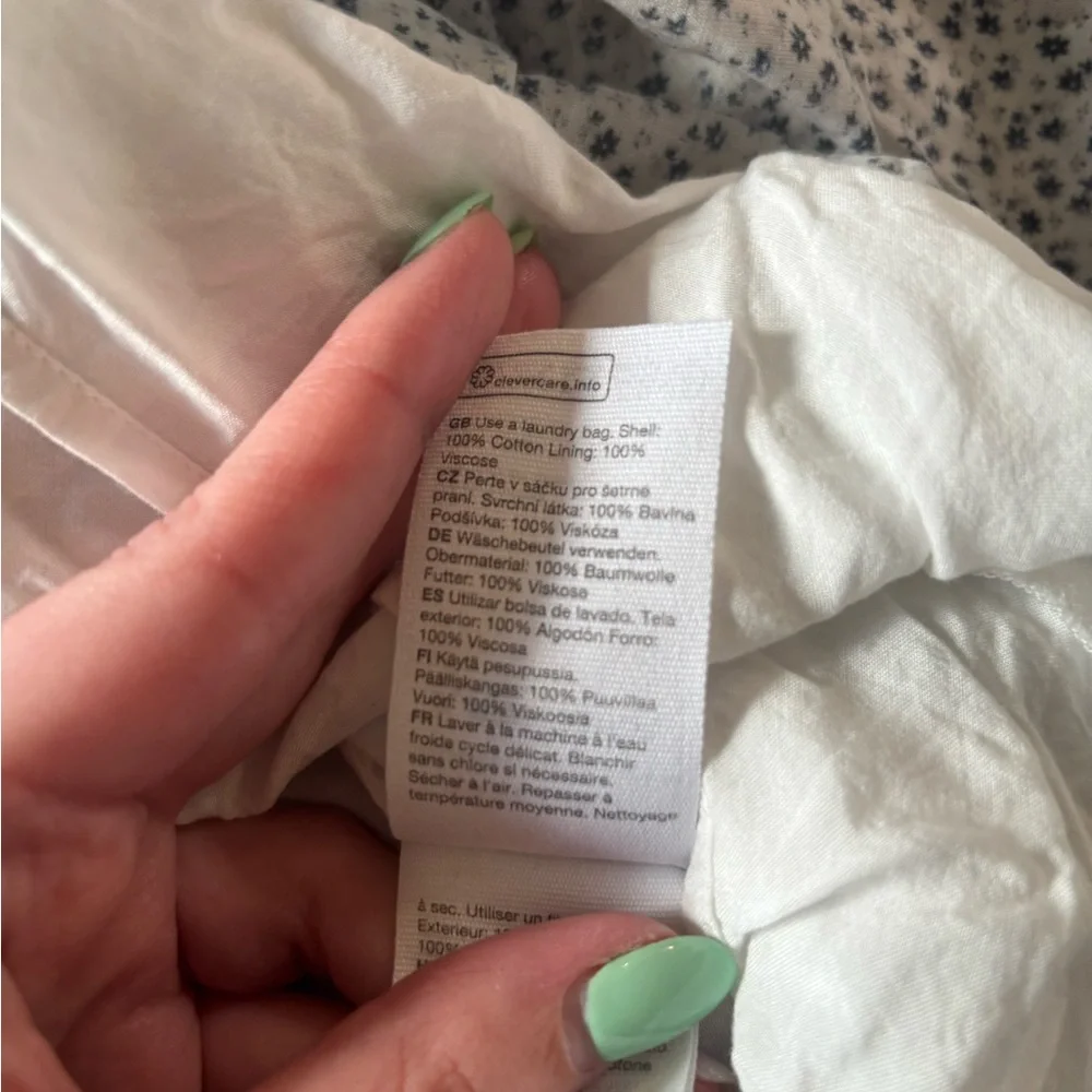 & Other Stories Size 6 White Wide Tiered Midi Long Sleeve Floral Blue Dress - Picture 8 of 8